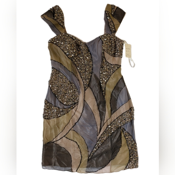 NWT Jovani Silk Beaded & Jeweled Mini Dress, Cocktail Evening, Size 10 AS IS - Picture 1 of 13